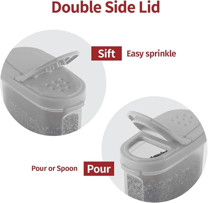 SIGNORA WARE Spice Jars with Lids - 8 oz Refillable Empty Airtight Spice/Seasoning Containers Set -2 in 1 Pour/Sift Shaker Lids Clear Plastic Spice/Seasoning Organizer Kitchen/Travel 2 pk