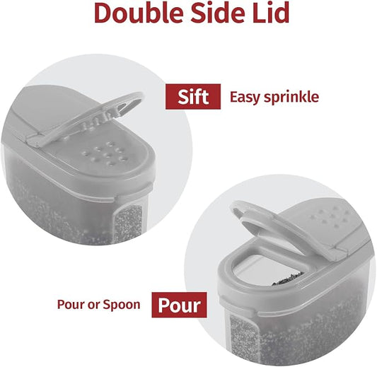 SIGNORA WARE Spice Jars with Lids - 8 oz Refillable Empty Airtight Spice/Seasoning Containers Set -2 in 1 Pour/Sift Shaker Lids Clear Plastic Spice/Seasoning Organizer Kitchen/Travel 2 pk