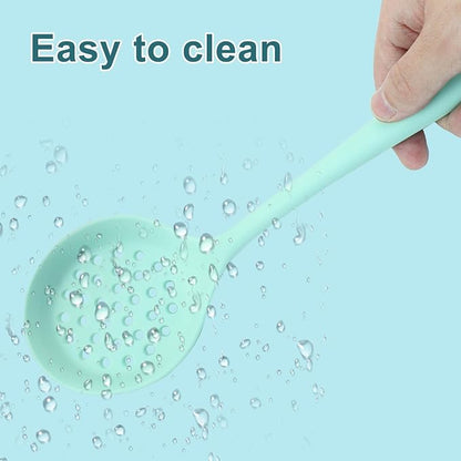 Hordion 1 Pcs Silicone Slotted Spoon, Green Strainer Spoon Non Stick Silicone Skimmer Heat Resistant Cooking Spoon