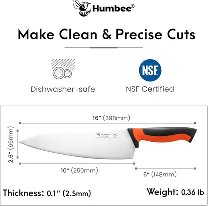 10-Inch Chef Knife, NSF Certified Razor-Sharp High Carbon Stainless Steel Blade – Ergonomic Color Coded Handle, Non-Slip Grip Kitchen Knife, DT-10 Series, Orange