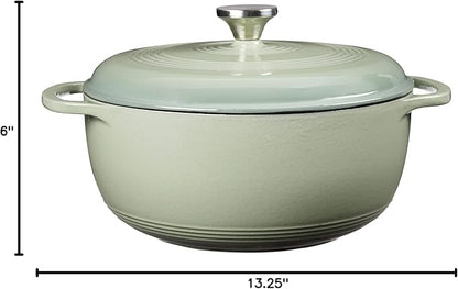 Lodge Essential Enamel Cast Iron Dutch Oven 6 Quarts - Perfect for Bread Baking, Braising, Marinating & Slow Cooking, Features Moisture-Sealing Lid & Dual Handles, Kitchen Essentials, Desert Sage
