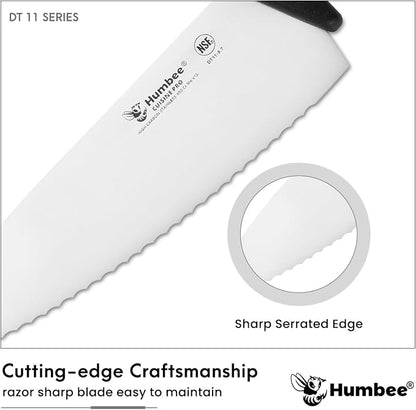 8 Inch Professional Chef Knife with Ergonomic Handle – NSF Certified Stainless Steel Kitchen Knife, Serrated Wave Teeth, Durable and Sharp Blade, DT 11 Series, Black