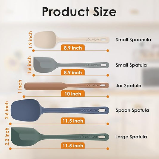 5-Piece Silicone Spatula Set for Baking, 446°F Heat Resistant Non-Stick Cooking Utensils, BPA-Free Food Grade Silicone Scrapers, Non-Scratch Flexible & Dishwasher Safe, Neutral