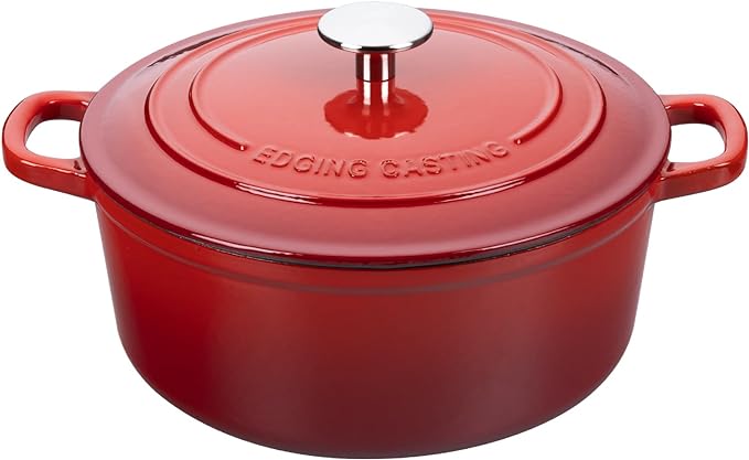 EDGING CASTING Enameled Cast Iron Dutch Oven Pot with Lid, 7 Quart, Round Dutch Ovens, Bread Oven Dual Handles, for Bread Baking, Oven Safe up to 500°F, Red
