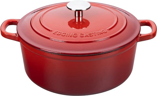 EDGING CASTING Enameled Cast Iron Dutch Oven Pot with Lid, 7 Quart, Round Dutch Ovens, Bread Oven Dual Handles, for Bread Baking, Oven Safe up to 500°F, Red