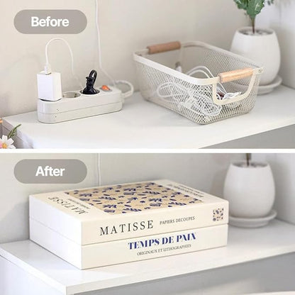 Book Shape Decorative Cable Management Box - Expandable Cable Organizer Box with Magnetic Closure for Home & Office (LoveFinds, Large)