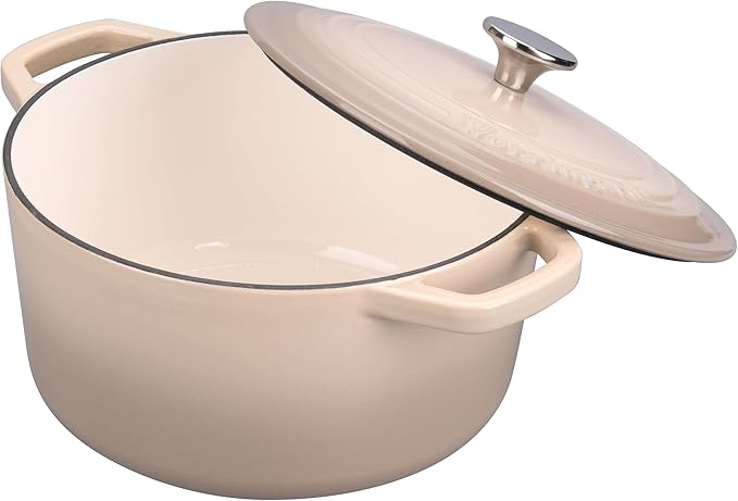 VORRINGARD Enameled Cast Iron Dutch Oven Pot with Lid, for Bread Baking, Round Bread Oven- include Sourdough Bread Baking Supplies Set, 6QT, Latte