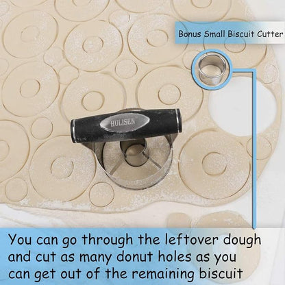 HULISEN Donut Cutter, 3.5 inch Stainless Steel Doughnut Cutter with Soft Grip Handle, and Small Biscuit Cutter, Professional Baking Dough Tools, Gift Package (Pack of 2)
