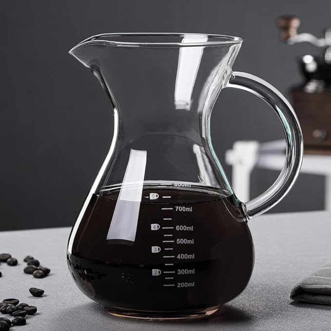 34oz Pour Over Coffee Maker with Stainless Steel Filter, Thickened Heat-Resistant Borosilicate Glass Dripper & Carafe, Stovetop Safe Hand Coffee Brewer with Handle for Home, Office, Camping (34oz)