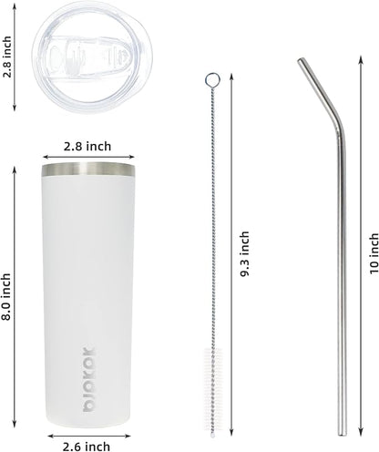 BJPKPK Skinny Tumbler with Lid 20 oz Stainless Steel Vacuum Insulated Double Wall Travel Coffee Water Tumblers Cup,White