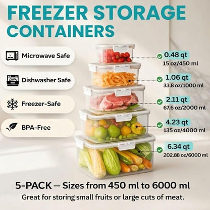 Fruit Containers for Fridge Keep Fresh, 5-Pack BPA-Free Produce Storage Containers with Removable Colander, Airtight Fridge Organizer for Berry Vegetable, Microwave & Dishwasher Safe (White)