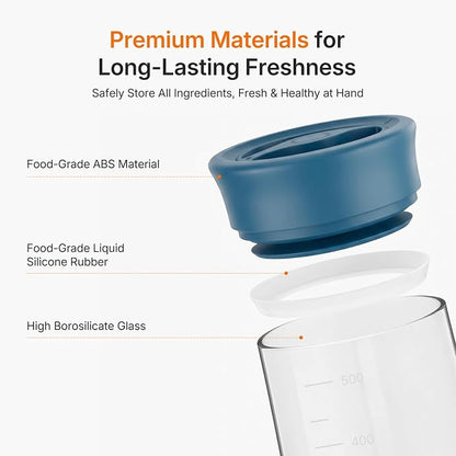Airtight Glass Jar with Rotary Lid, 17oz Borosilicate Glass Storage Container with Measurement Marks, Wide Mouth Jar for Coffee Beans, Overnight Oatmeal, Tea, Candy, Snacks, Salt, Condiment