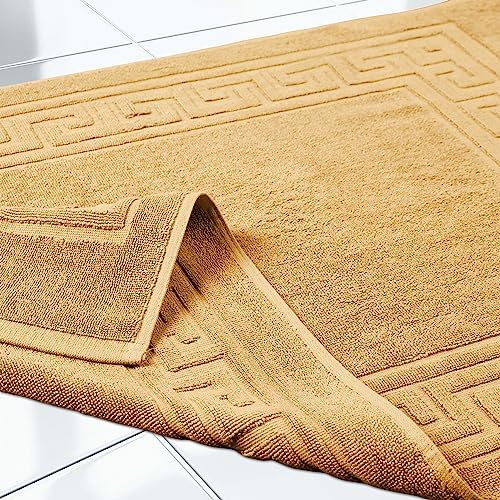 Superior Heavyweight Cotton Bath Mats, Bath Rugs For Bathroom Accessories, Washable Rug For Shower, Bath, Toilet, Modern Decor, No Backing, Luxury Hotel And Spa Quality, Set of 2, 22" x 35", Gold