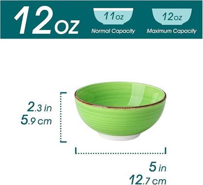 vancasso Bonita 12 Oz Small Bowls Set of 6, Ceramic Mini Dessert & Dipping Dishes, 5" Kids Bowls for Dip and Snacks, Microwave Safe Multicolor