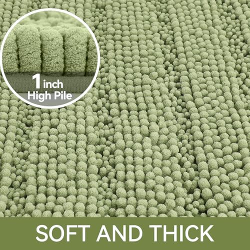 Bcoimo Bath Rug Mat,Sage Chenille High Absorbent Bathroom Mat for Floor Tub