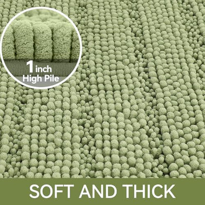 Bcoimo Bath Rug Mat,Sage Chenille High Absorbent Bathroom Mat for Floor Tub