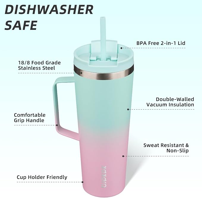 BJPKPK Insulated Tumbler with Handle, 26oz Insulated Tumblers with Lid and Straw, Stainless Steel Metal Water Bottles, Coffee Travel Mugs, Cups, Marshmallow