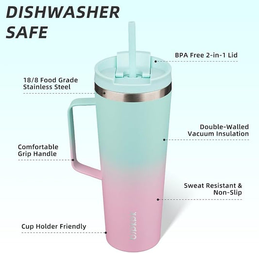 BJPKPK Insulated Tumbler with Handle, 26oz Insulated Tumblers with Lid and Straw, Stainless Steel Metal Water Bottles, Coffee Travel Mugs, Cups, Marshmallow