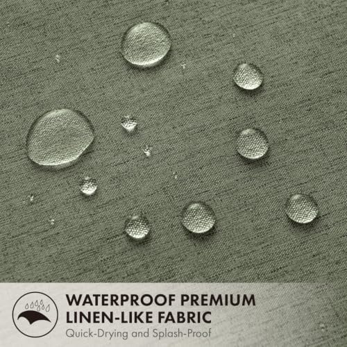 ANRODUO Olive Green Scalloped Linen Textured Shower Curtain, W72 x L96