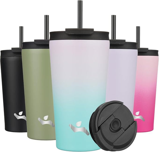 Konokyo 18 OZ Insulated Tumbler with Lid and 2 Straws Stainless Steel Water Bottle Vacuum Travel Mug Coffee Cup,Lavender Green