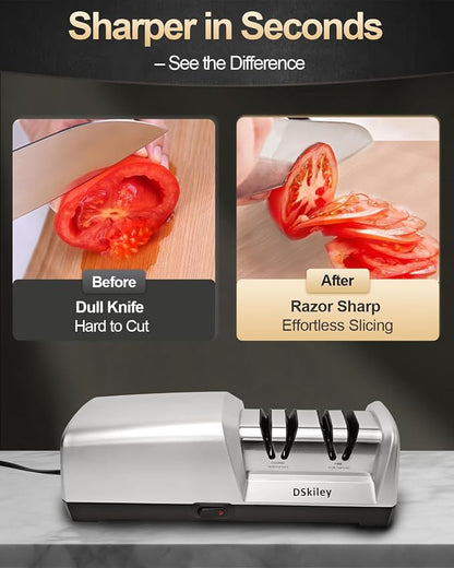 Electric Knife Sharpener for Kitchen – Professional 2-Stage 100% Diamond System with 20° Precision Angle, Fast Sharpening to Restore & Polish Chef Knives (2-Stage Silver)