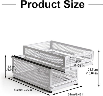 Pull Out Cabinet Organizer, Slide Out Drawers Fixed with Adhesive Nano Film, Pantry Shelves Sliding Drawer Storage Organization for Kitchen (Double Layer 15.7 * 9.4 * 10inch/40 * 24 * 25.5cm)