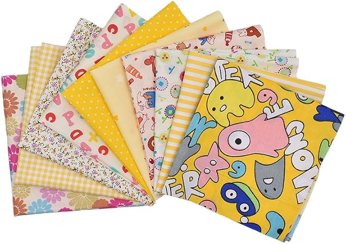 10pcs 12 x 12 inches (30cmx30cm) Print Yellow Series Fabric Bundle Squares Patchwork DIY Sewing Scrapbooking Quilting Pattern Artcraft