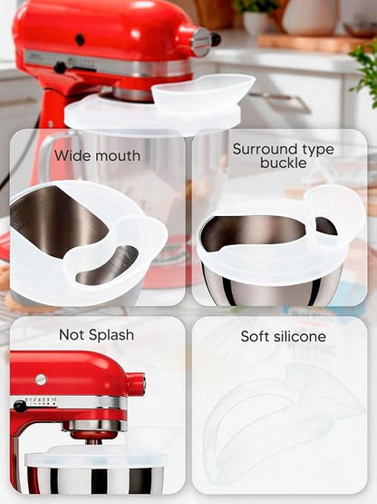 Silicone Kitchen Aid Splash Guard for Stand Mixer & Tilt Head Mixer, 4.5-5QT Mixing Bowl Pouring Shield & Flour Funnel, Kitchen Aid Accessories and Attachments - (Transparent)