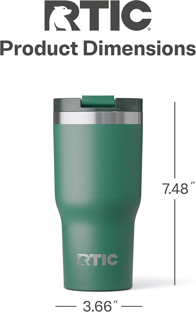 RTIC 20oz Essential Tumbler with Lid, Ceramic Lined, Insulated, Stainless Steel, Metal, Double Wall Vacuum-Insulation, Travel Cup for Iced Coffee, Tea, Hot and Cold Drink, Pine Tree
