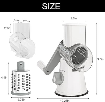 Cambom Rotary Cheese Grater Hand Crank Cheese Shredder for Fresh Cheese, Vegetable, Nuts,Non-slip Suction Base, Five Blades, White