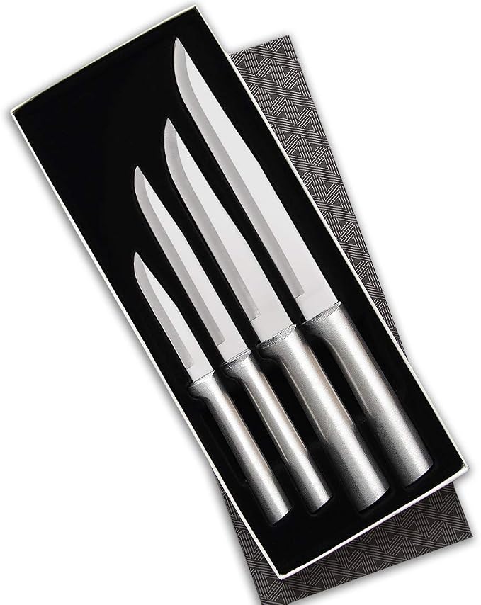 Rada Cutlery Wedding Register Gift Set (S04), 4-Piece Knife Set with Quick Edge Sharpener (R119), Silver Handle