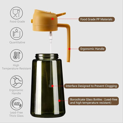 SWEET VIEW Olive Oil Dispenser and Oil Sprayer – 16oz/470ml Glass Light-Proof Oil Pourer for Kitchen Air Fryer, Cooking, Salad, and BBQ, with Stickers