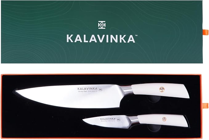 Professional Chef Knife 8 Inch, German Steel for Slicing and Chopping, Rust-Resistant Kitchen Knife with Bonus Paring Knife, Summer Entertaining (SAMJNA)