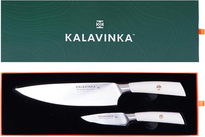 Professional Chef Knife 8 Inch, German Steel for Slicing and Chopping, Rust-Resistant Kitchen Knife with Bonus Paring Knife, Summer Entertaining (SAMJNA)