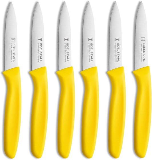 Paring Knife,Stainless Steel Paring Knives Set of 6,Super Sharp Vegetable&Fruit Knife,Straight Edge Paring Knifes,PP Plastic Ergonomic Handle,Yellow Peeling Knifes