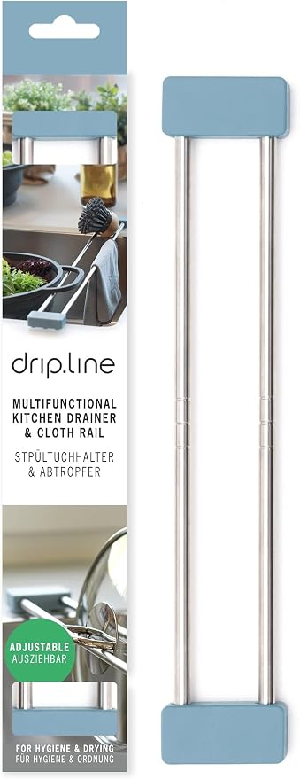 Sanni Shoo drip.line Pure - Adjustable Drip Tray - Practical, Multifunctional Kitchen Rack for Storing Dishcloths and Brushes - Drip Drying Bottles - Heat-Resistant (Ocean, Pure)