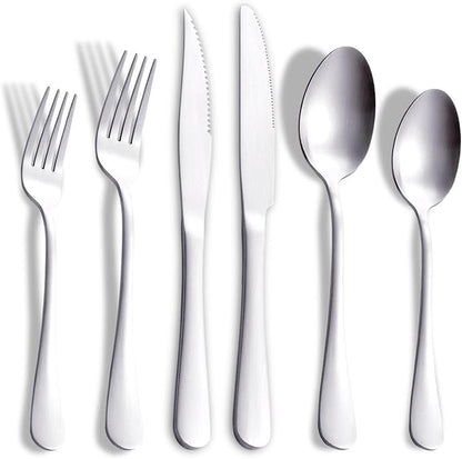 Matte Gold Silverware Set with Steak Knives,Stainless Steel Flatware Set for 6,Modern Cutlery Utensils Set,Spoons and Forks Set for Restaurant,Dishwasher Safe (Silver, 36 Piece Set)
