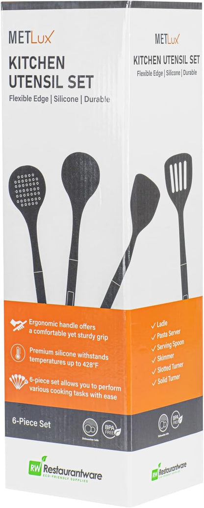 Restaurantware Silicone Utensil Set Pack of 10 Non-Slip Handle 6-Piece Kitchen Tool Set, Heat-Resistant Dishwasher-Friendly Cooking Accessories, Durable Orange Cooking Utensils