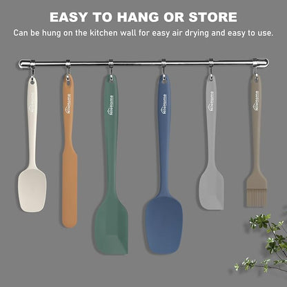 NileHome Silicone Spatula Set, 6 Pieces Food Grade Kitchen Utensils Heat Resistant Up to 600°F Dishwasher Safe BPA-Free Rubber Spatula for Scraping, Baking, Cooking, Mixing-Forest Style