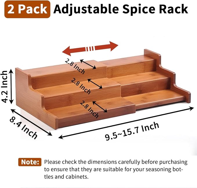 JinDoWin Spice Organization for Cabinet, Cabinet Spice Organizer, 3-Tier Spice Rack Organizer for Cabinet, Multi-Use Seasoning Organizer & Seasoning Rack (2, Dark Bamboo)