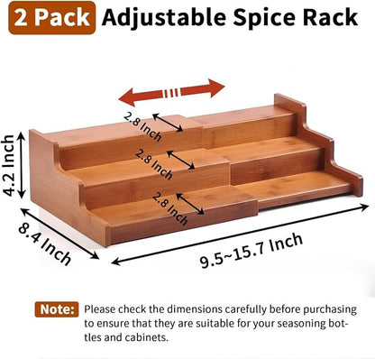 JinDoWin Spice Organization for Cabinet, Cabinet Spice Organizer, 3-Tier Spice Rack Organizer for Cabinet, Multi-Use Seasoning Organizer & Seasoning Rack (2, Dark Bamboo)