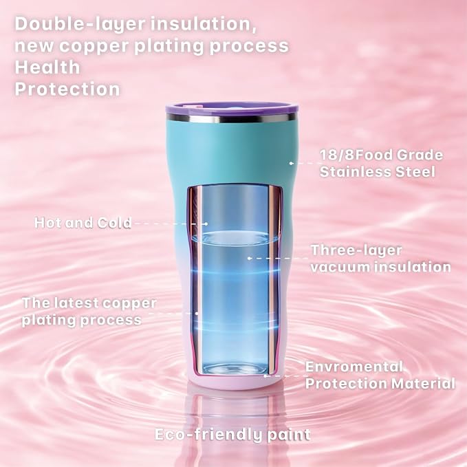 30 oz Stainless Steel Insulated Tumbler with Straw and Lid, Double Wall Vacuum Travel Cup, Spill Resistant, Fits Most Cup Holders, for Water, Iced Coffee and Hot Drinks, Mermaid Dream