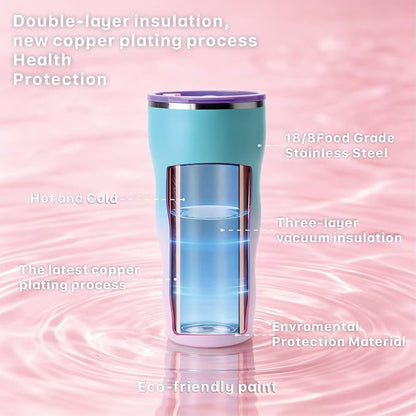 30 oz Stainless Steel Insulated Tumbler with Straw and Lid, Double Wall Vacuum Travel Cup, Spill Resistant, Fits Most Cup Holders, for Water, Iced Coffee and Hot Drinks, Mermaid Dream