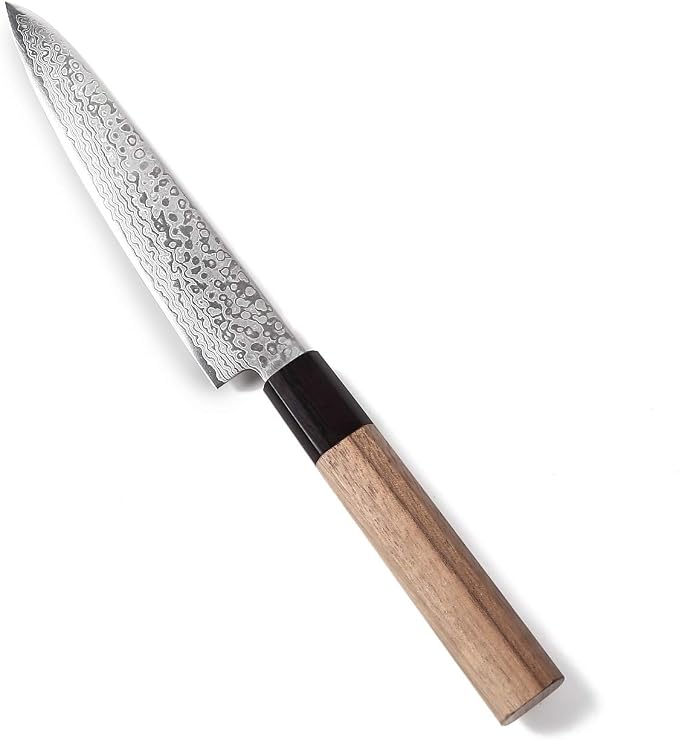 Japanese Petty Knife Damascus ZA18 69 Layer Octagonal Walnut Handle, 6-inch (150mm)