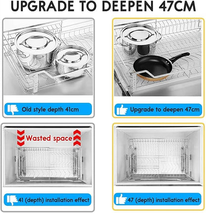 Stainless Steel Pull Out Cabinet Drawers 2-Tier Heavy Duty Slide Out Cabinet Organizer Shelf, Pull Out Bowl Basket Cabinet Organizer for Home, Kitchen, Bathroom