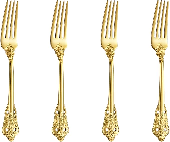 KEAWELL Luxury 5.9" Appetizer Forks, 18/10 Stainless Steel, Set of 4, Gorgeous Cocktail Forks/Dessert Forks (Gold)