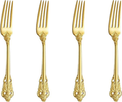 KEAWELL Luxury 5.9" Appetizer Forks, 18/10 Stainless Steel, Set of 4, Gorgeous Cocktail Forks/Dessert Forks (Gold)