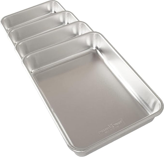 Nordic Ware Natural Aluminum Commercial Rectangular Cake Pan, Exterior dimensions 12.9 x 9.5 x 2.5 inches and interior dimensions 12.1 x 8.8 x 2.5 inches (Pack of 4)