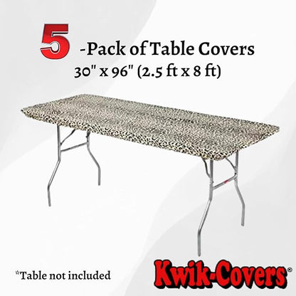 Kwik-Covers 8' Rectangle Plastic Table Covers 30" x 96", Bundle of 5 (Leopard)