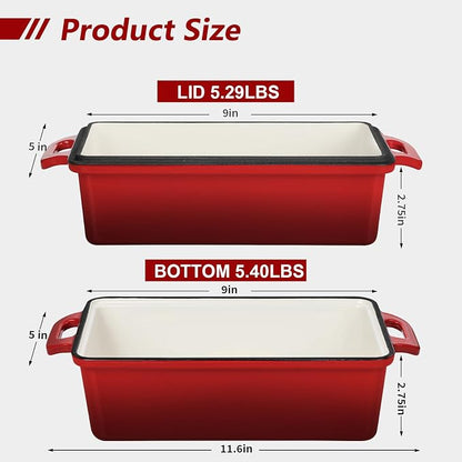 Wildone Enameled Cast Iron Bread Loaf Pan with Lid, 9x5 Sourdough Baking Pans for Homemade Bread, Cake, Meatloaf, Even Heating Bread Pans, 2-Piece Set, Red